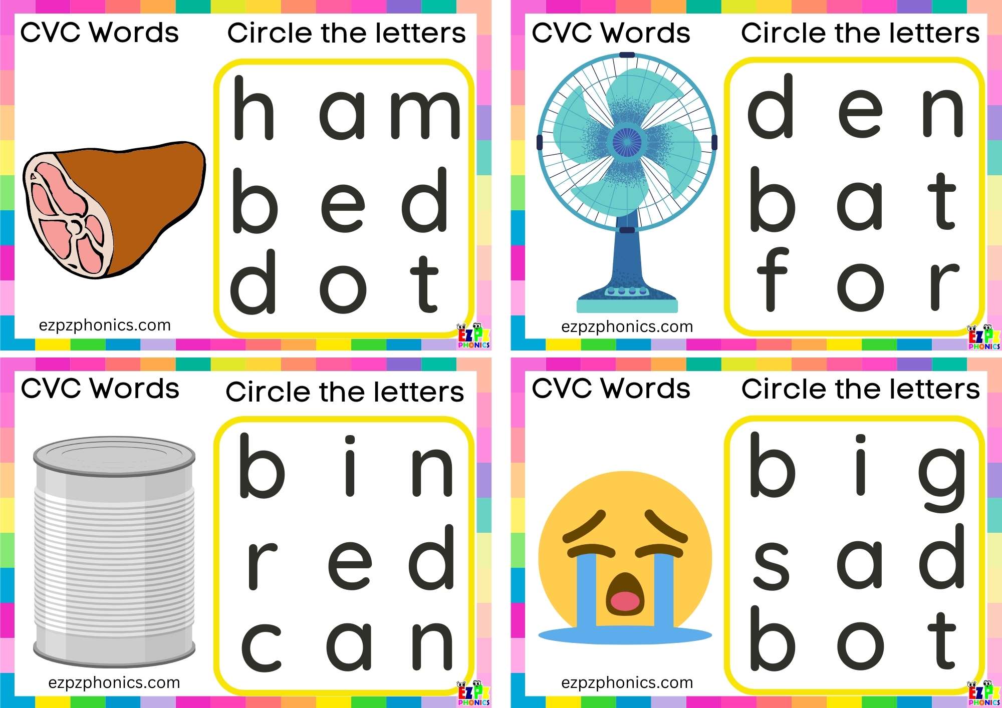 Short a Vowel CVC words Circle the letters to make the words 1